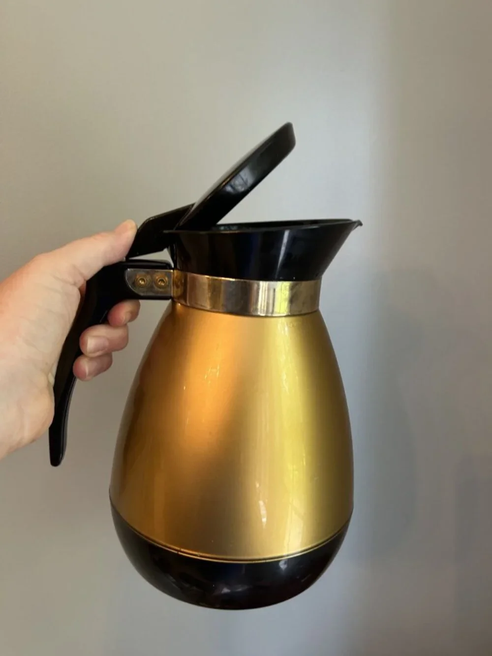 Vintage West Bend Gold & Black Thermo-Serv Insulated Carafe With Lid 8